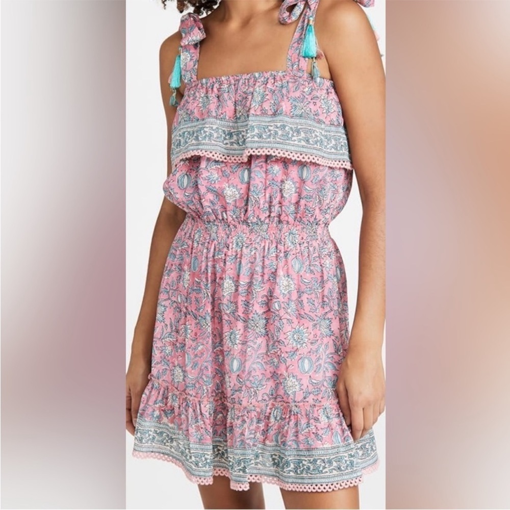 Bell by Alicia Bell Floral Mini Sundress Tassel Bead Cotton Silk Pink Teal S EUC